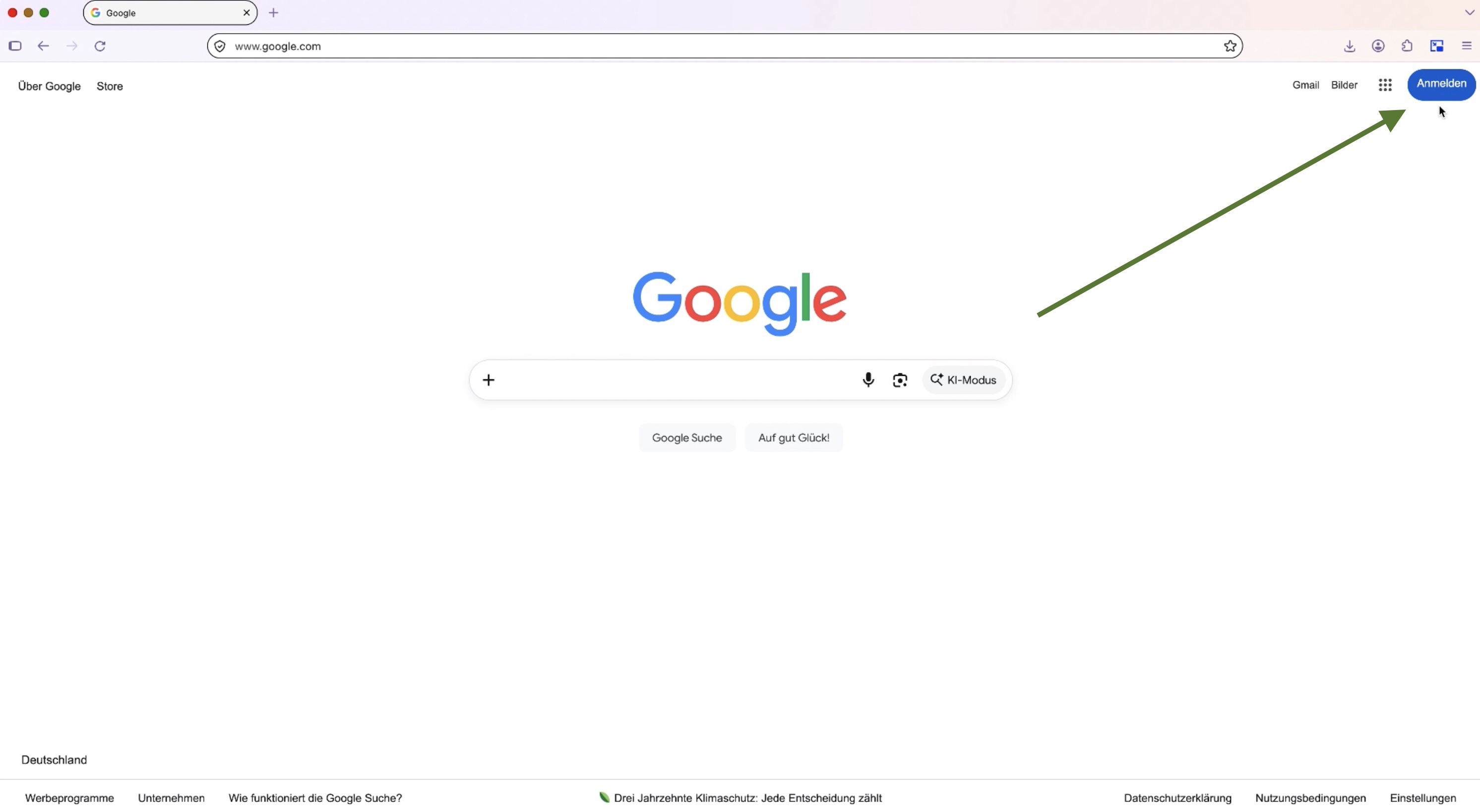 Google-Anmeldung öffnen und auf Konto erstellen klicken