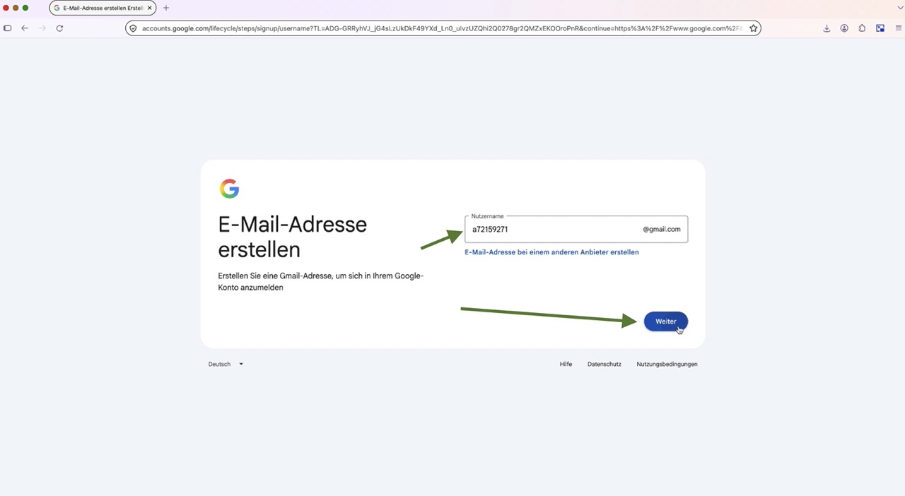 Neue E-Mail-Adresse für das Google-Konto erstellen