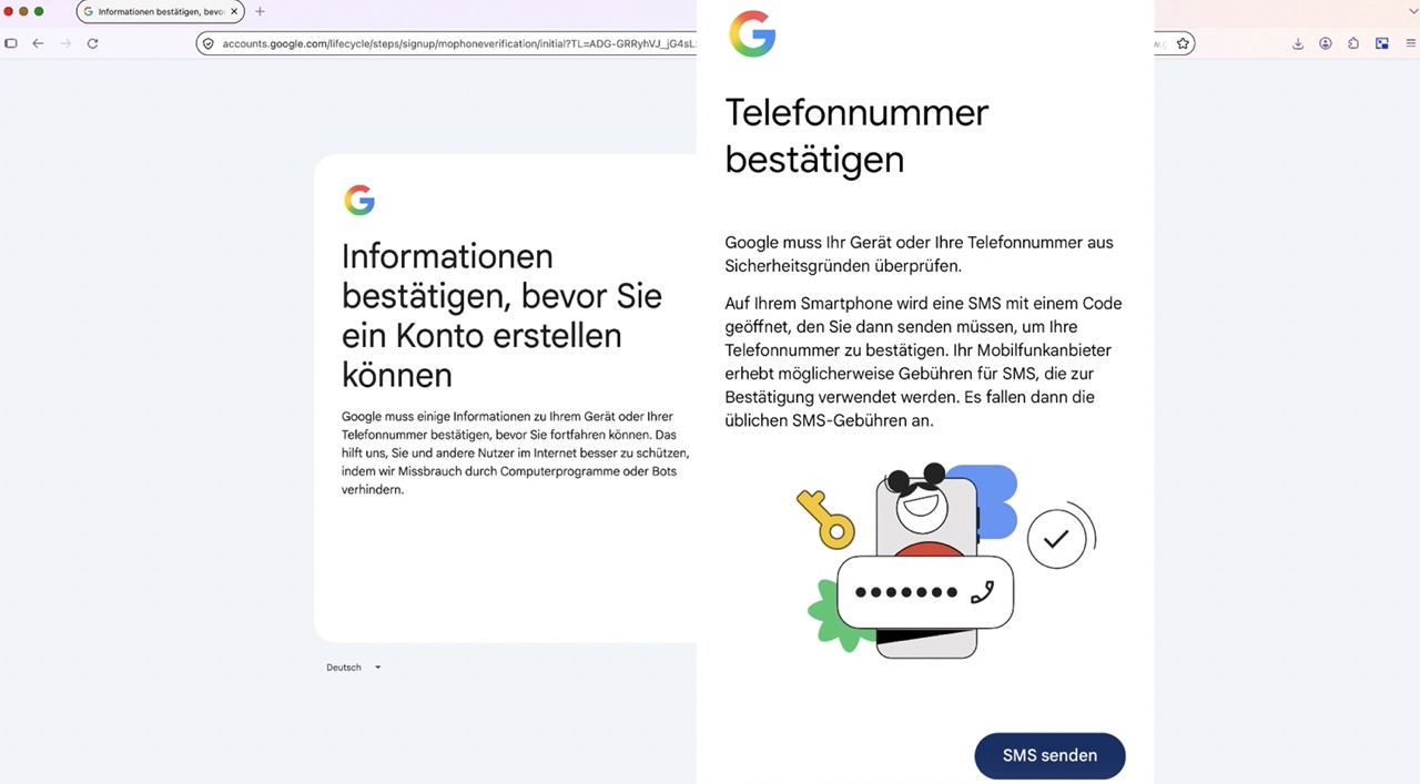 Telefonnummer beim Erstellen eines Google-Kontos bestätigen