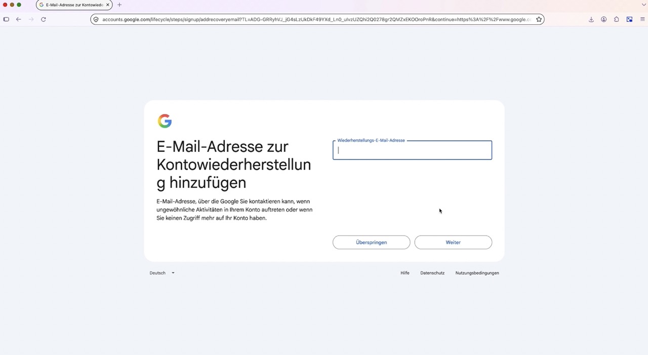 Wiederherstellungs-E-Mail-Adresse für das Google-Konto hinzufügen