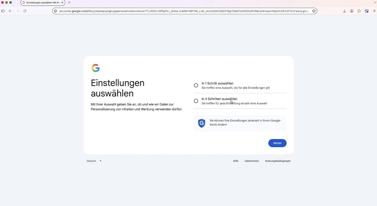 Google-Datenschutzeinstellungen auswählen