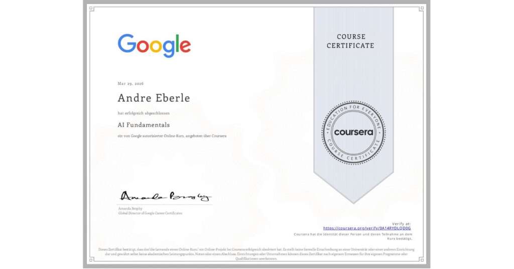Zertifikat - AI Fundamentals - KI - von Google
