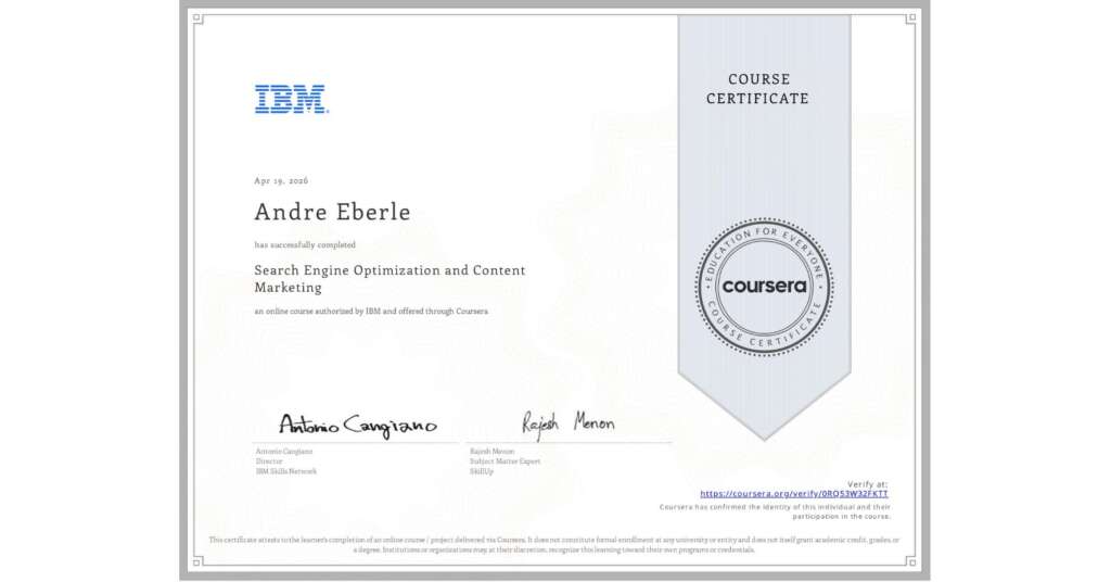 Zertifikat - SEO und Content Marketing - IBM