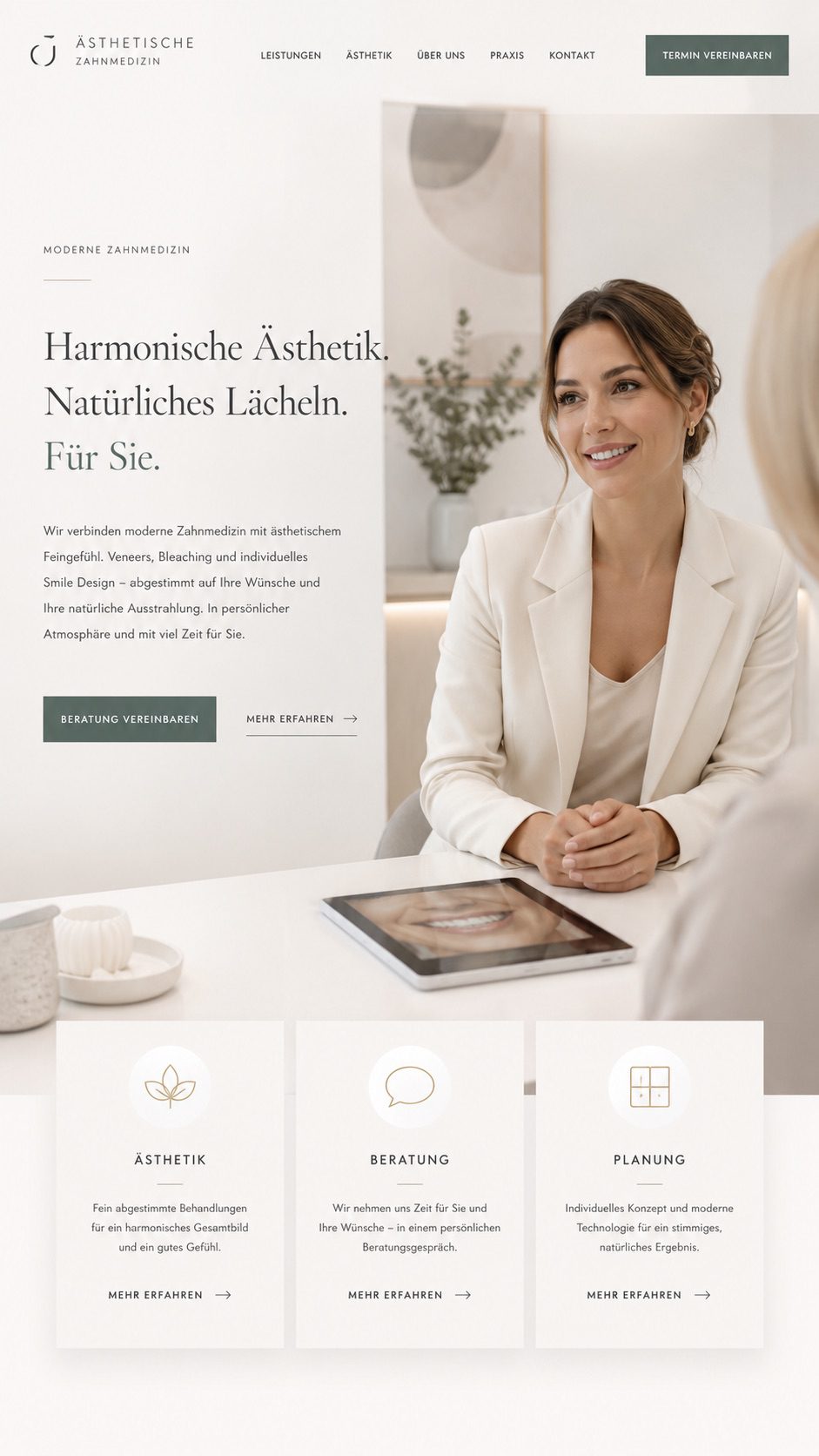 Webdesign ästhetische Zahnmedizin